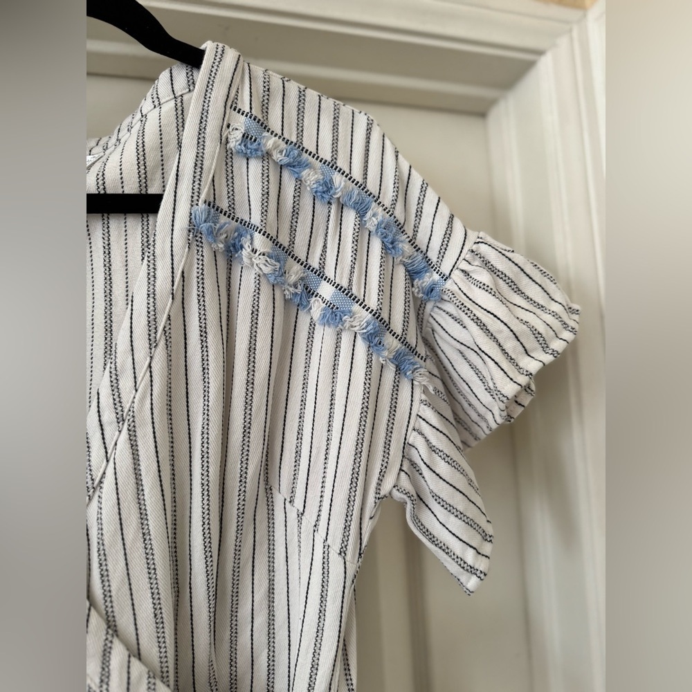 Suboo | Flutter Sleeve Wrap Dress Striped Fringe Cotton - Size 8 - Picture 3 of 6